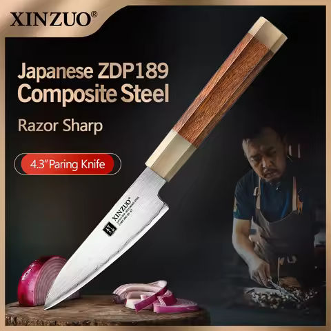 XINZUO 4.3" inch Small Paring Knife Japanes ZDP-189 Power Steel with Desert Ironwood +White Bull Hor