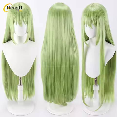 In Stock Anime Enkidu Synthetic Hair Long 80cm Green Straight Wig Heat Resistant Hair Halloween Part