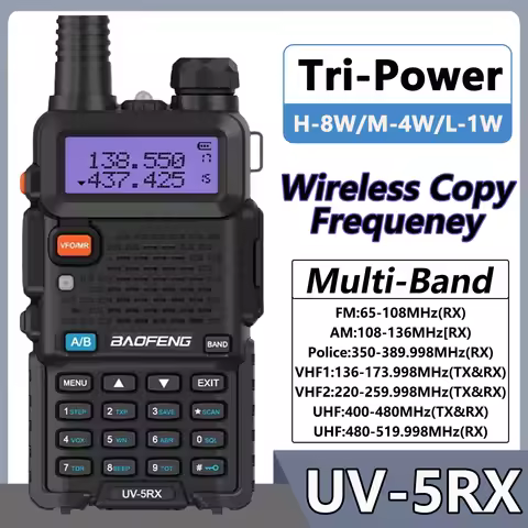 Baofeng UV-5RX VHF UHF M-5R Walkie Talkie 8Watts 3800mAh AM Wireless Copy Long Range Walkie Talkie R