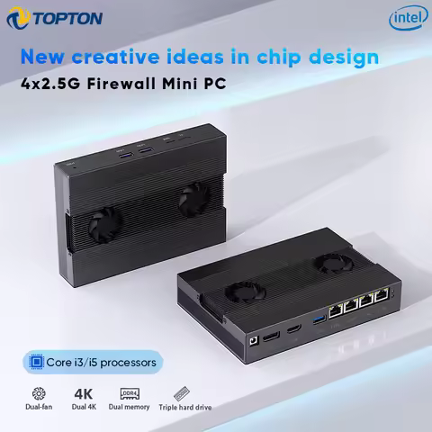 Topton Solid Aluminum Firewall Mini PC NAS 4x2.5G LAN Intel i5-8250U i3-8130U 2xNVMe SATA3.0 TF SIM 