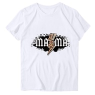 QIGUANDZ Leopard Lightning Mama Shirt Women Mother's Day Tee Tops 2024 Funny Graphic Casual Short Sl