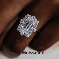1pc Women's Luxury Ring, 925 Sterling Silver 2ct Rectangular Moissanite Ring, Elegant Palace Style F