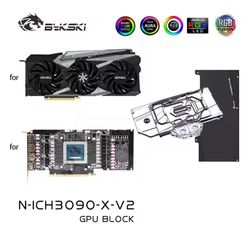 Bykski N-ICH3090-X-V2 GPU Water Block Use for Inno3D RTX 3090 3080 3080ti ICHILL X3 GPU Card / Full 