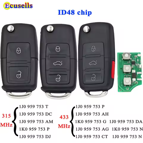 Ecusells 2/3/4B Flip Remote Key for V-W Caddy Bora Beetle Golf Polo 1J0 959 753 N/T/P/DC/AM/DJ/AH/AG