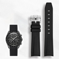 สายนาฬิกายาง20มม. FKM สำหรับ Rolex Omega X สายรัดข้อมือ MoonSwatch กันน้ำกีฬา20มม. ปลายโค้งสายนาฬิกา