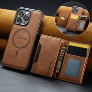 2 in 1 Magnetic Wallet Case for iPhone 16 Pro Max 15 Plus 14 13 12 Card Holder Detachable Wireless C