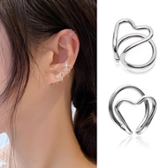 1 Pcs Hollow Heart Shape Titanium Steel Ear Bone Clip/ Simple Non Piercing Clip-on Earrings/ Women Elegant Ear Jewelry Accessories