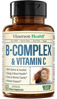 Vitamin B Complex with Vitamin C & Folic Acid (Folate) - 8 High Potency B Vitamins: B1, B2, B3, B5, 
