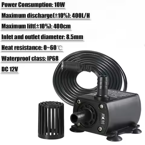 Ultra-quiet DV12V Solar Brushless Water Pump 400L/H Computer cooled Water Circulation Fountain and L