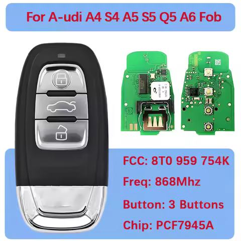 CN008082 Aftermarket 3 Button Smart Card Remote Key Keyless go PCF7945A 868Mhz 8T0 959 754K / 8K0 95