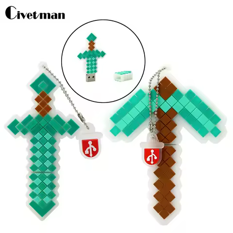 Pendrive Green Sword USB Flash Drive 16GB 32GB 64GB 128GB 256G Pen Drive Cartoon Pickaxe USB 2.0 Fla
