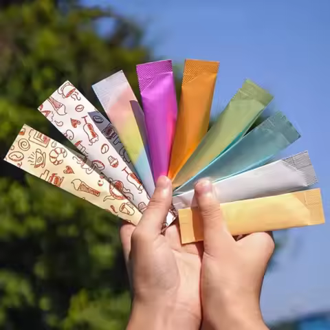 100pcs Long Strip Aluminum Foil Bag Disposable Heat Sealing Packaging Bag Liquid Powder Coffee Milk