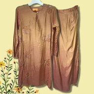 [XS] First Lady Baju Kurung Pesak Biasa Tradisional Soft Cotton Embroidered Floral Brown Bundle
