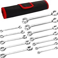 BILITOOLS 12-Piece Flare Nut Wrench Set metric & standard, 12-Point Line Wrench Set 6 to 21mm & 1/4"