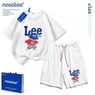 NASA Lee ชุดแฟชั่นเด็ก เสื้อยืดแขนสั้น กางเกงขาสั้นเด็ก กางเกงขาสั้นสบายๆ ผ้าฝ้าย 100% นุ่มสบาย