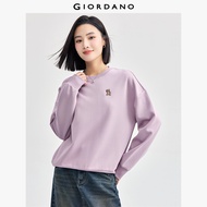 GIORDANO Women Sweatshirts Animal Embroidery Simple Sweatshirts Crewneck Long Sleeve Basic Fashion C