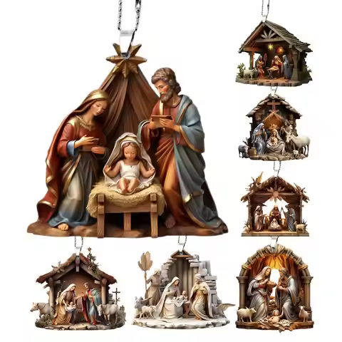 Nativity Scene Ornaments Christmas Tree Hanging Acrylic 3D the Birth of Jesus Decor Festive Sturdy H