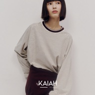 Kaiah Style || Rumi Beige Stripes Oversized T-Shirt Long Sleeves | Oversized Striped T-shirt
