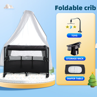 Crib For Baby Foldable Portable Baby Infant Liftable Cribs 2 Level Baby Bed For Toddler With Free Mosquito Net Crib For Newborn  Crib Nursery Playpen with Diaper Changing Station