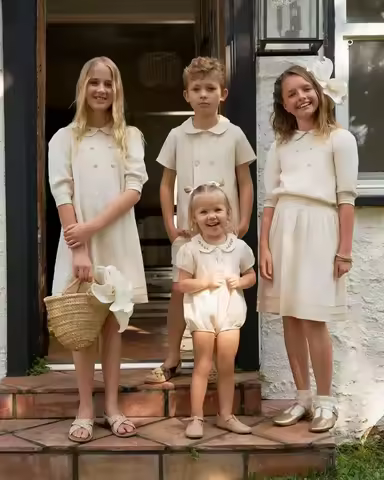 AS Linen Embroidery Collection 25SS Familly Match Clothing Set Girls Linen Dress Boy Shirt and Short