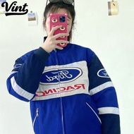Vint Ford F1 Jacket For Women Retro Embroidery Loose Riding Jacket Men Long Sleeve Motor Coat Unisex