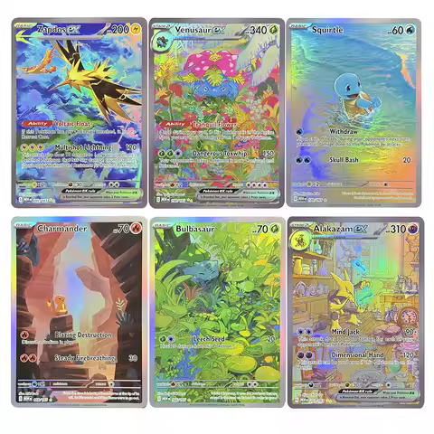 PTCG Proxy Cards 151 MEW Alakazam Blastoise Bulbasaur Charmander Squirtle Venusaur Zapdos Charizard 