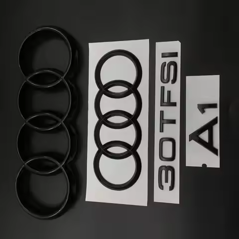 For AUDI A1 4 Ring logo ABS Black Car Hood Front Bonnet Grill Rear Trunk Emblem Badge Sticker A1 Mar