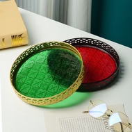 Begonia Embossed Glass Metal Tray Household Rectangular Tea Tray Storage Ornaments Tea Cup Fruit Sna