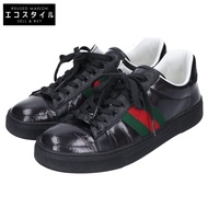 Gucci 760774 Black Web Stripe Women's Sneakers Ace Leather 38 1/2 [Used]
