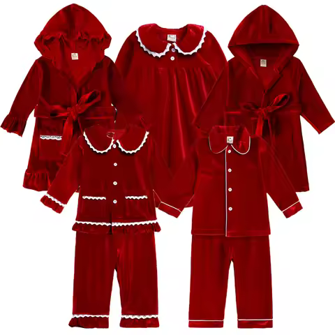 2024 Baby Kids Red Velvet Christmas Pyjamas 9M-9T Boys Girls Dress Suits Robes Family Match Xmas Clo