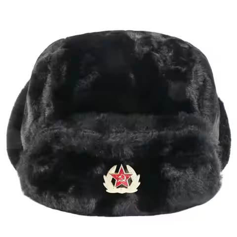 Soviet Badge Ushanka Men&Women Bomber Hats CCCP Army Pilot Trapper Trooper Hat Winter Faux Rabbit Fu