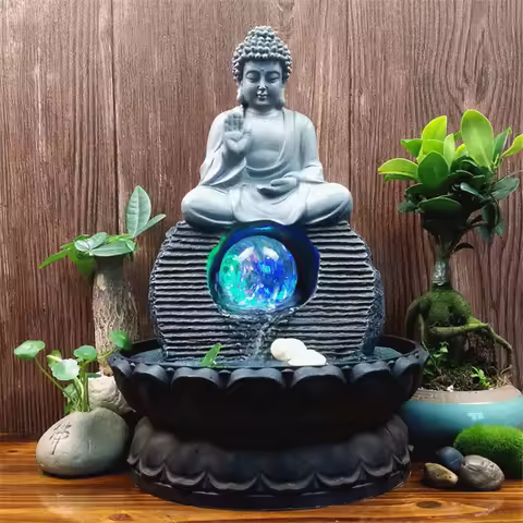 110/220V Handmade Resin Craft Gifts Zen Monk Lucky Feng Shui Led Ball Buddhist Fountain Garden Micro