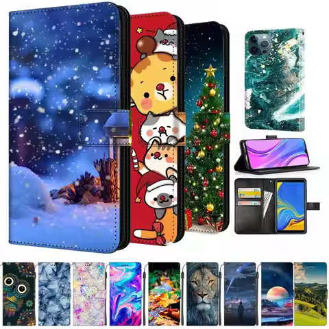 Christmas Marble Leather Book Case For Vivo V27E T1 4G 44w T2X 5G X60 Pro+ Y36 Phone Wallet Flip Cov