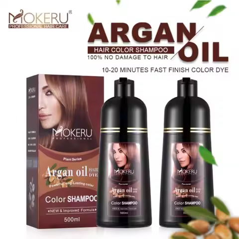 Mokeru Argan Oil Black Hair Dye Shampoo Natural Organic Long Lasting Permanent Gray Hair Color Shamp