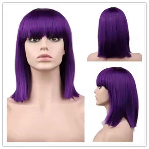 Anime Ennui Short Purple Wig Costume Wig for Halloween Cosplay Party Synthetic Party Fairy inside ou