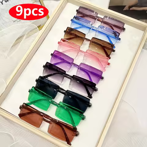 9pcs Rectangle Fashion Sunglasses For Women Men Cute Candy Color Decorative Shades For Vacation Beac
