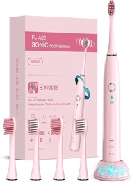 Rechargeable Sonic Electric Toothbrush for Adults with 4 Brush Heads, 3 Modes, 2 Minute Smart Timer