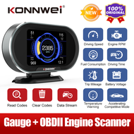 KONNWEI KW206 OBD2 3.5inch Car LCD Display Gauge Car On-board Computer Fuel Consumption Water Temperature Meter Tester Overspeed/Coolant Temperature/Voltage Warning Reads Clears Fault Code Data Stream OBD Diagnosis Scanner