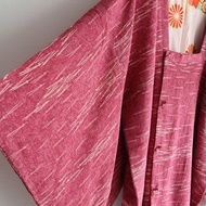 日本製和風印花桃紅色薄款古著道行羽織和服外套-瑕疵特