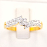 Happy Jewelry แหวนชู บ่าคู่ฝังเพชร ก้านบิด เม็ดยอด 20 ตัง ทองแท้ 9k 37.5% เพชรเกสร ME934