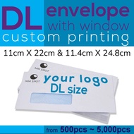 Sampul Surat DL size 4.5*9.5 Window Envelope custom printing service  11cm X 22cm & 11.4cm X 24.8cm