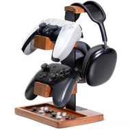 Wooden Controller & Headphone Stand – Dual Game Controller Holder for PS5, PS4,  Headset Stand with 