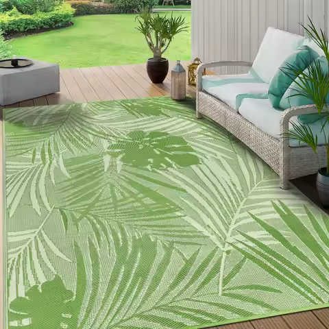 8‘x10' Outdoor Rug Waterproof Recycled Plastic Straw Rug Patio Rug Indoor Outdoor Carpet for Patio D