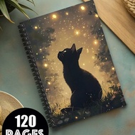 Black Cat Spiral Notebook - Magical Moonlight Journal With Floral Pattern, Women's Spiral Bound Writ
