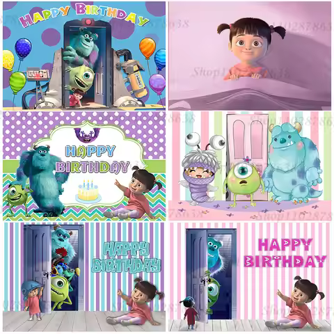 Monsters Inc University Theme Boo Girl Happy Birthday Party Background Baby Shower Photography Pink 