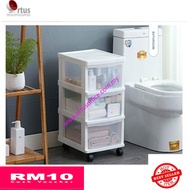 RW*Limited Offer* 3 Tiers Plastic Drawer Cabinet with Wheel - Transparent / Mobile Pedestal 3D / Storage Cabinet