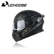 UCHOOSE หมวกกันน็อคกันน้ำกันแดดเลนส์คู่สีดำ Seluruh Wajah หมวกนิรภัยถอดได้แบบแยกส่วน