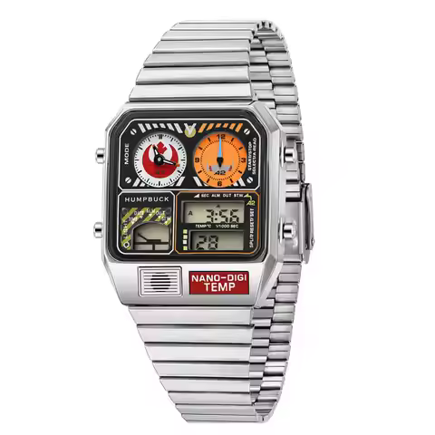 HUMPBUCK DIGITEMP Wristwatch Casual Waterproof Sport Model with LED Light and 1/1000 Second Chronogr