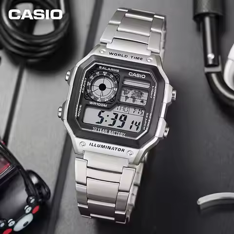 Casio AE1200WHD1A Retro Small Silver Block Steel Strip Quartz Electronic Watch Waterproof Leisure Ou