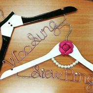 Personalized Groom and Bride Wedding Hanger with Pearl Necklace